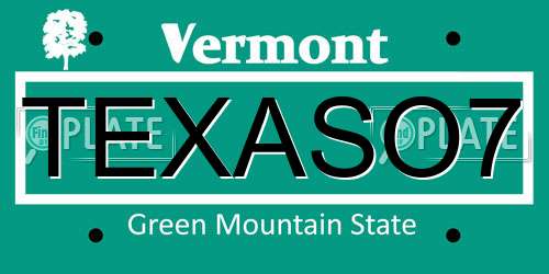 TEXASO7 Vermont License Plate
