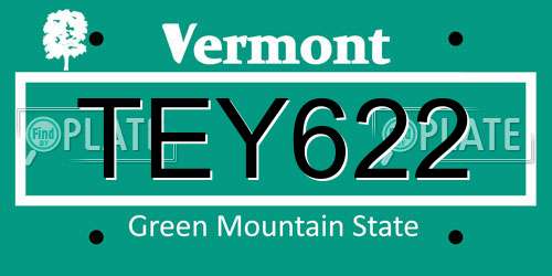TEY622 Vermont License Plate