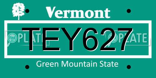 TEY627 Vermont License Plate