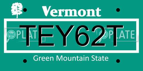 TEY62T Vermont License Plate