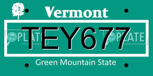 TEY677 Vermont License Plate
