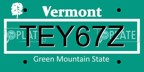 TEY67Z Vermont License Plate