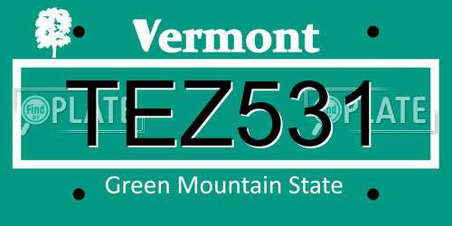 TEZ531 Vermont License Plate