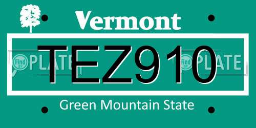 TEZ910 Vermont License Plate