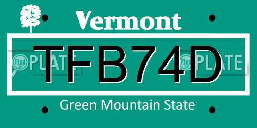 TFB74D Vermont License Plate
