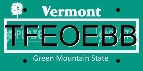 TFEOEBB Vermont License Plate