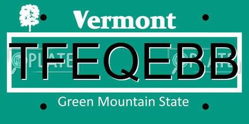 TFEQEBB Vermont License Plate