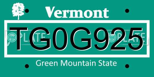 TG0G925 Vermont License Plate