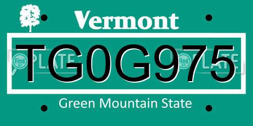 TG0G975 Vermont License Plate