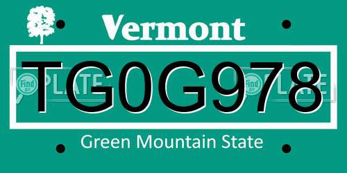 TG0G978 Vermont License Plate