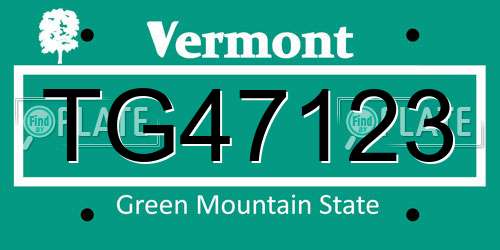 TG47123 Vermont License Plate