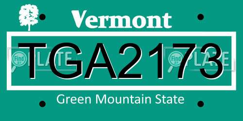 TGA2173 Vermont License Plate
