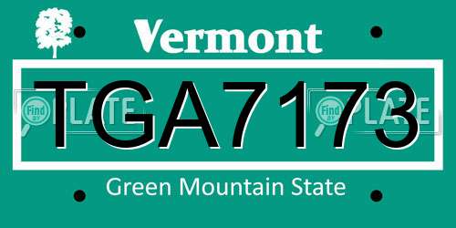 TGA7173 Vermont License Plate