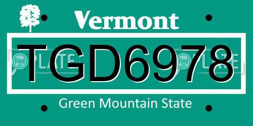 TGD6978 Vermont License Plate