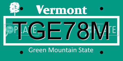 TGE78M Vermont License Plate