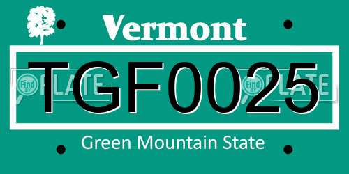 TGF0025 Vermont License Plate