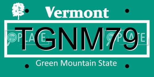 TGNM79 Vermont License Plate