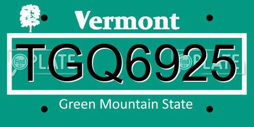 TGQ6925 Vermont License Plate