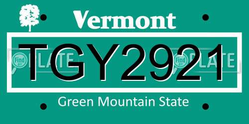TGY2921 Vermont License Plate