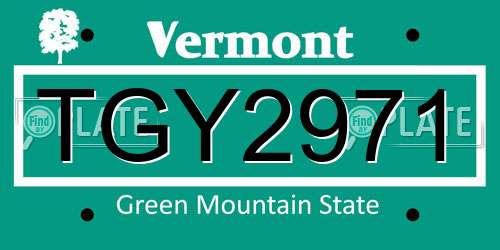 TGY2971 Vermont License Plate