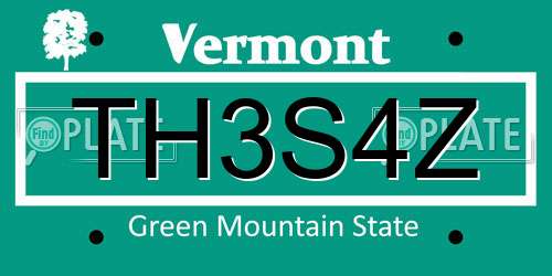 TH3S4Z Vermont License Plate