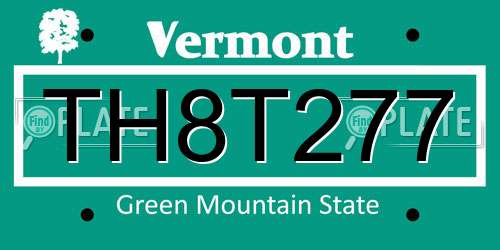 TH8T277 Vermont License Plate