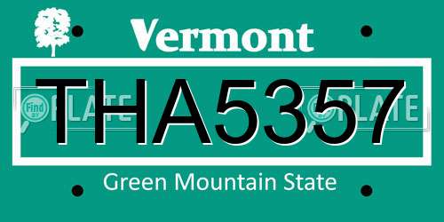 THA5357 Vermont License Plate