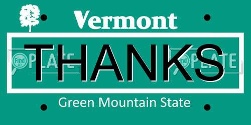 THANKS Vermont License Plate