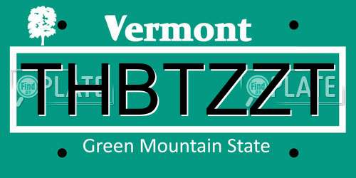 THBTZZT Vermont License Plate
