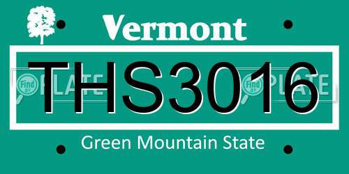 THS3016 Vermont License Plate