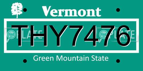THY7476 Vermont License Plate