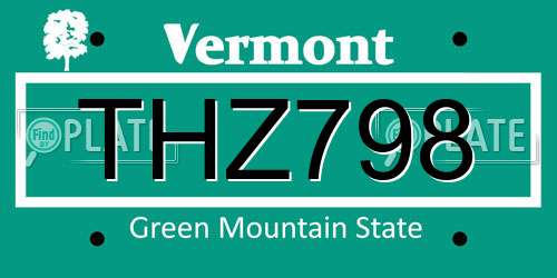 THZ798 Vermont License Plate