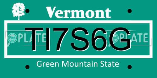 TI7S6G Vermont License Plate