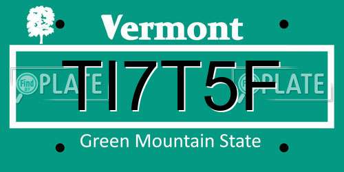 TI7T5F Vermont License Plate