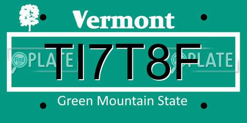 TI7T8F Vermont License Plate