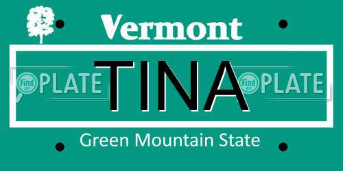 TINA Vermont License Plate
