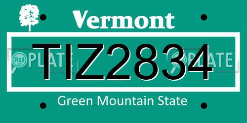 TIZ2834 Vermont License Plate