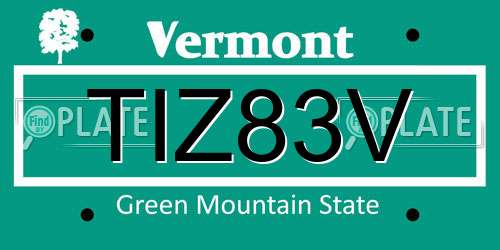 TIZ83V Vermont License Plate