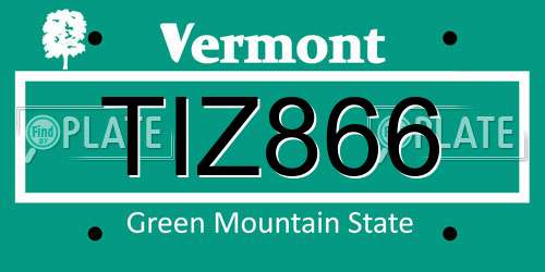 TIZ866 Vermont License Plate