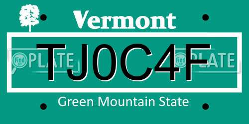 TJ0C4F Vermont License Plate