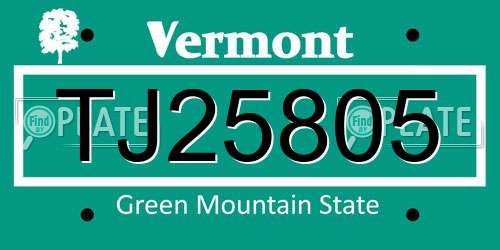 TJ25805 Vermont License Plate
