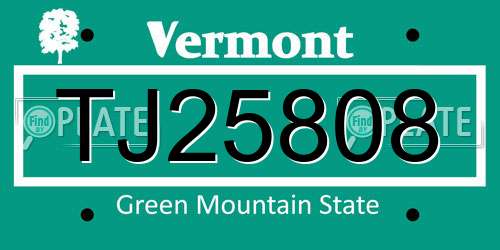 TJ25808 Vermont License Plate