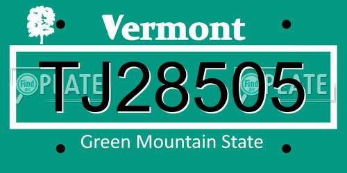 TJ28505 Vermont License Plate