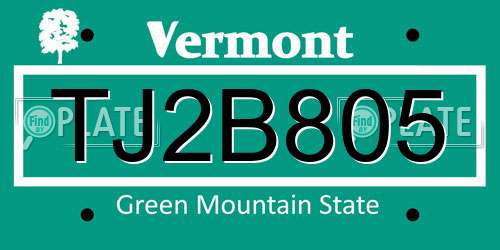 TJ2B805 Vermont License Plate