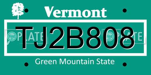 TJ2B808 Vermont License Plate
