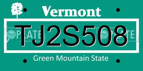 TJ2S508 Vermont License Plate