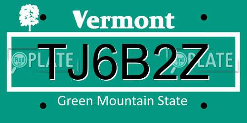 TJ6B2Z Vermont License Plate