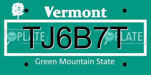 TJ6B7T Vermont License Plate