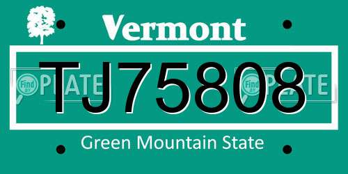 TJ75808 Vermont License Plate
