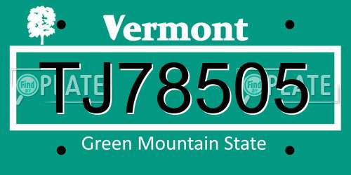 TJ78505 Vermont License Plate